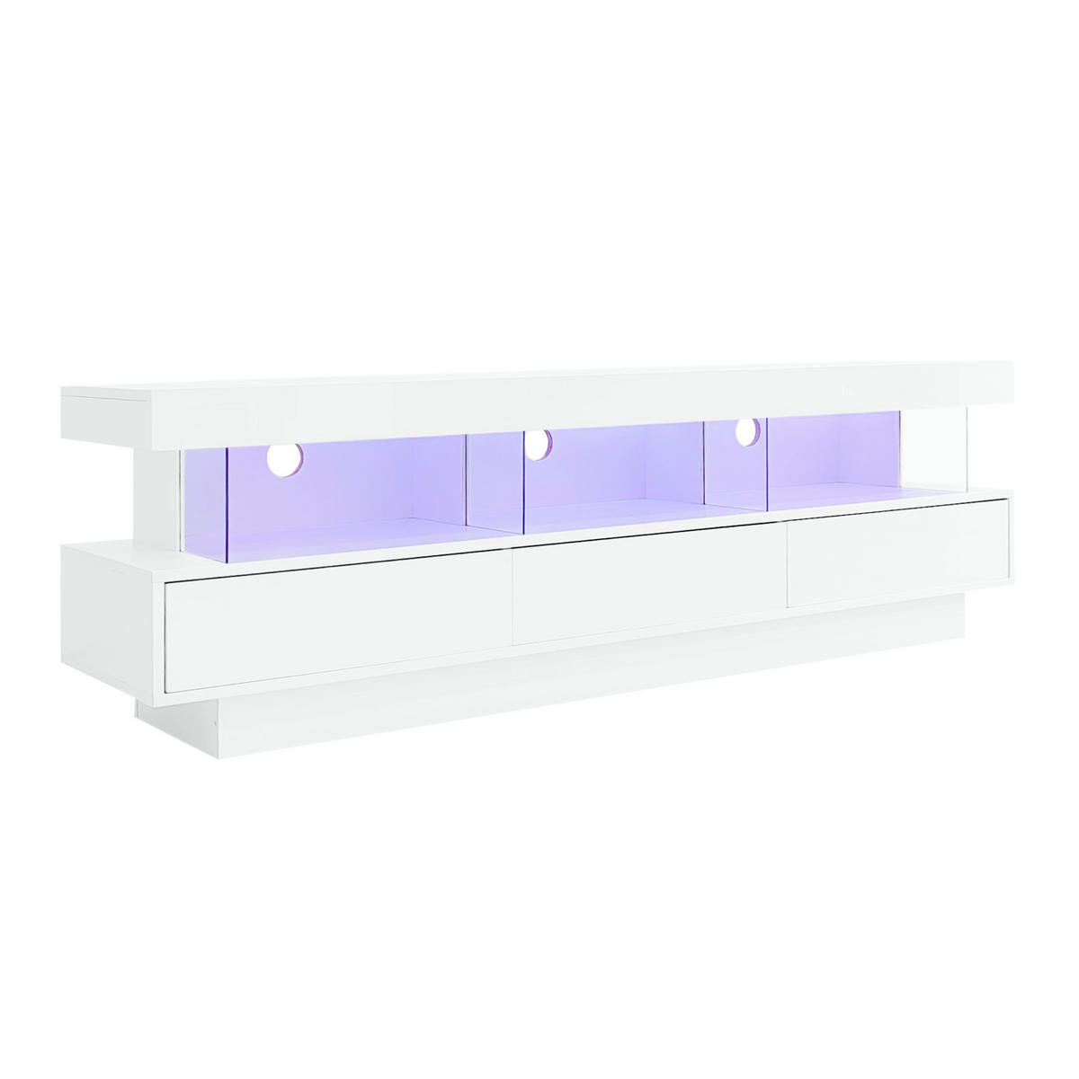 LOWBOARD 160/38/50,5 cm aus Spanplatte mit LED-Beleuchtung und 3 Glasfächern Weiß - Weiß, Holzwerkstoff (160/50.5/38cm) - Modenvie