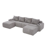 MODULARES Sofa 333/174/80 cm in Hellgrau mit 2 Hockern und Getränkehalter - Hellgrau, Textil (174/80/333cm) - Flora Grace