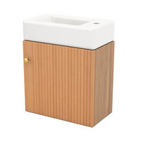 KOUPELNOVÁ skříňka s umyvadlem z MDF 46x26x56 cm v dekoru přírodního dřeva se soft-close dvířky a 3D čelem - přírodní, kompozitní dřevo (46/56/26cm) - Modfu