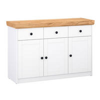 KOMMODE Sky weiß / Gold Craft Eiche 123 / 41 / 82cm - Eichefarben/Weiß, Holzwerkstoff/Metall (123/82/41cm) - Feldmann-Wohnen