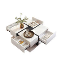 COUCHTISCH 78/78/36 cm hochglänzend mit 4 Schubladen und kreativem Design - Weiß, Holzwerkstoff (78/78/36cm) - OKWISH