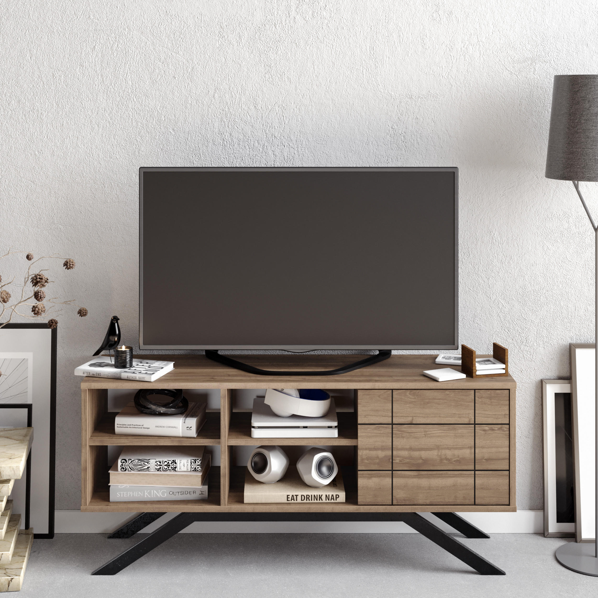 TV-ELEMENT North Walnuss Schwarz - Walnussfarben/Schwarz, Holzwerkstoff (130/58.6/38.6cm) - Decorotika