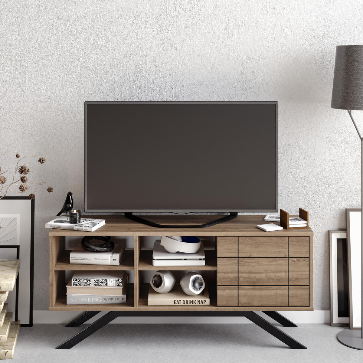 TV-ELEMENT North Walnuss Schwarz - Walnussfarben/Schwarz, Holzwerkstoff (130/58.6/38.6cm) - Decorotika