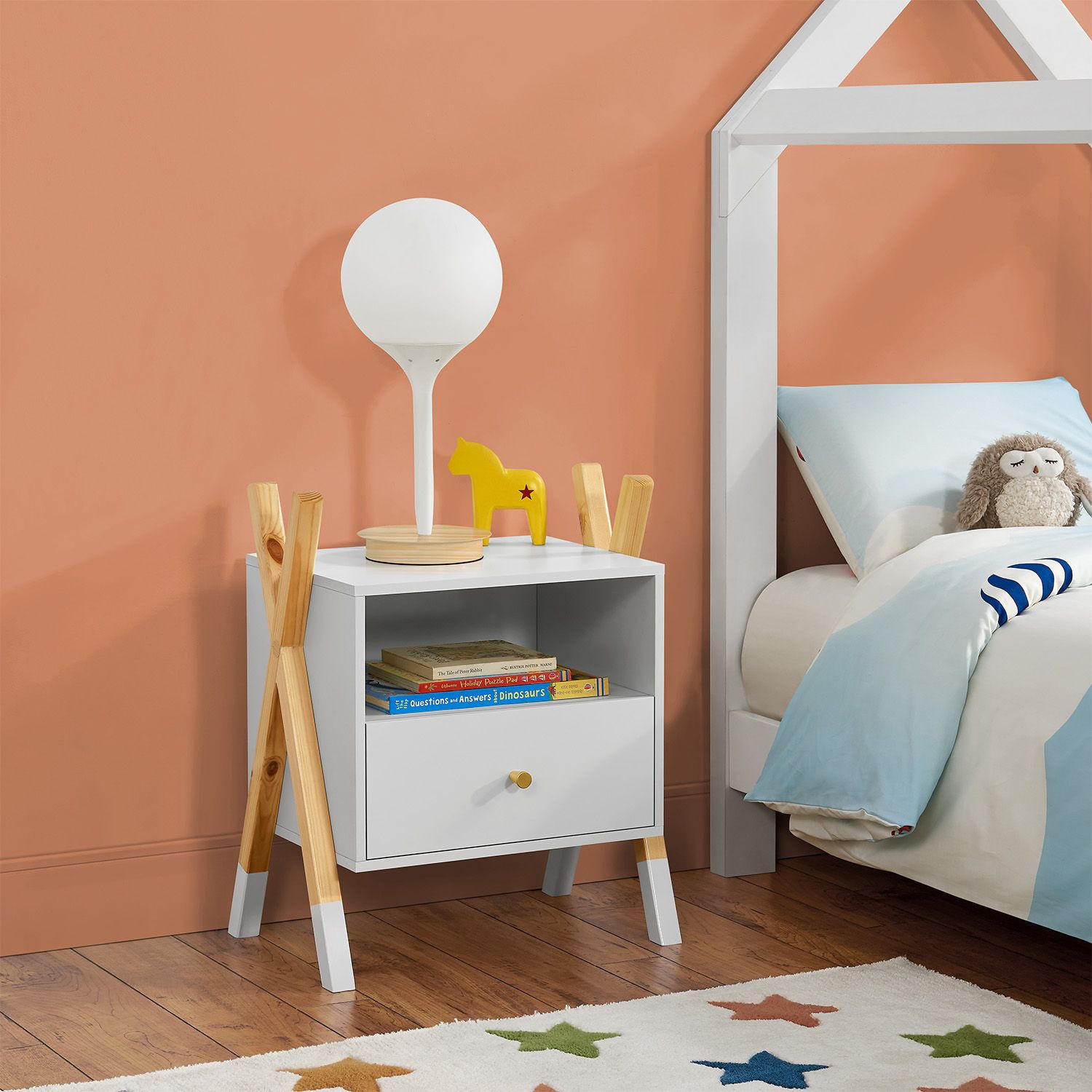 NACHTTISCH Jamie mit 1 Schublade Kinder - Weiß, Holz (30/55/46cm) - Juskys