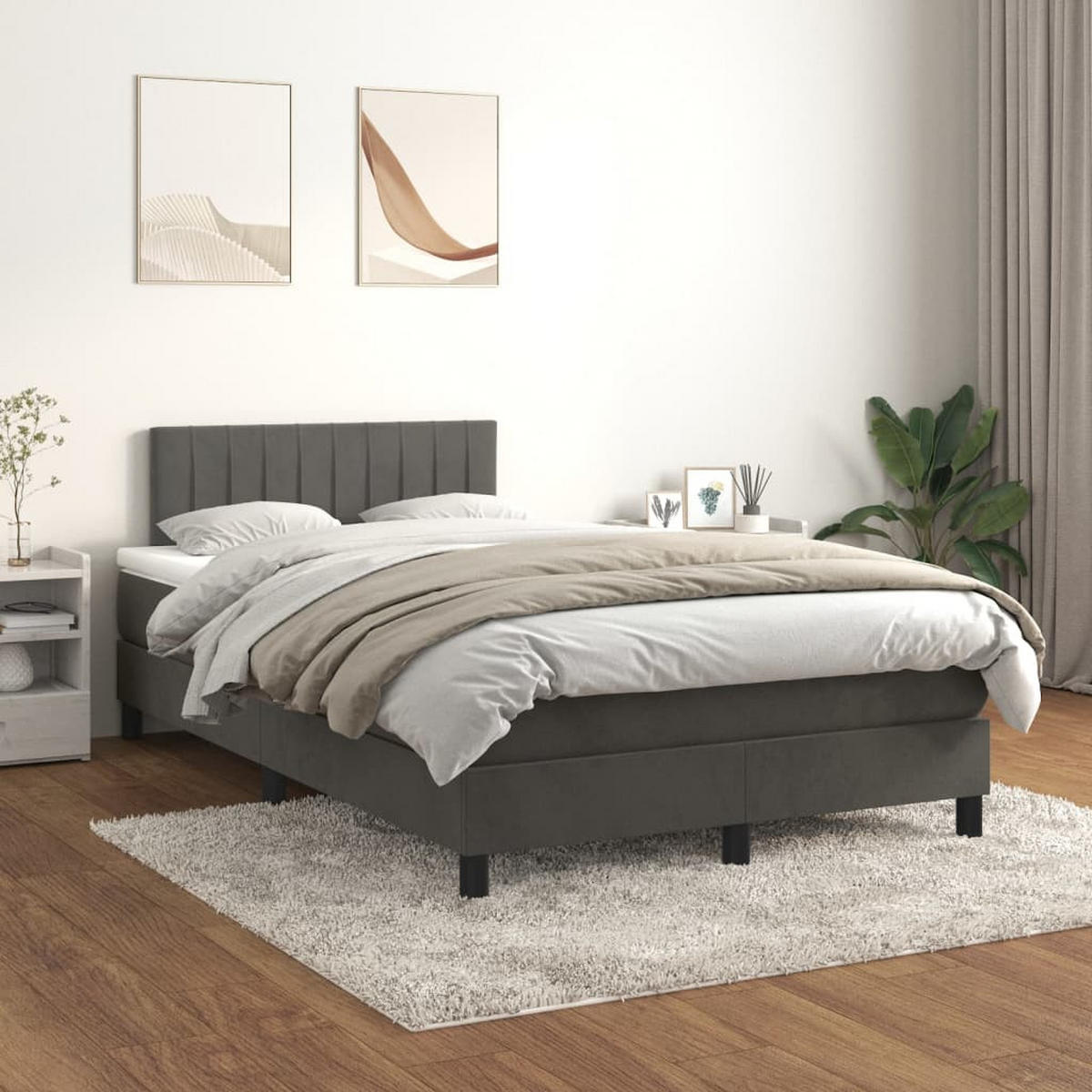 BOXSPRINGBETT MIT MATRATZE DUNKELGRAU 120X200 CM SAMT - Dunkelgrau, Holz/Textil (120/200cm) - vidaXL