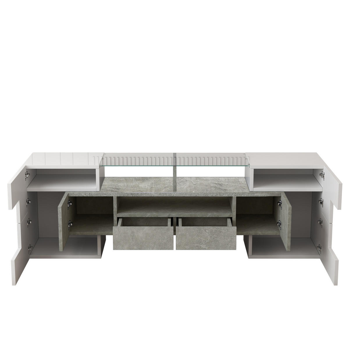 TV ormarić 145/30/51 cm bijelo-beton od iverice s LED rasvjetom i 6 vrata - bijela, drvni materijal (145/51/30cm) - OKWISH