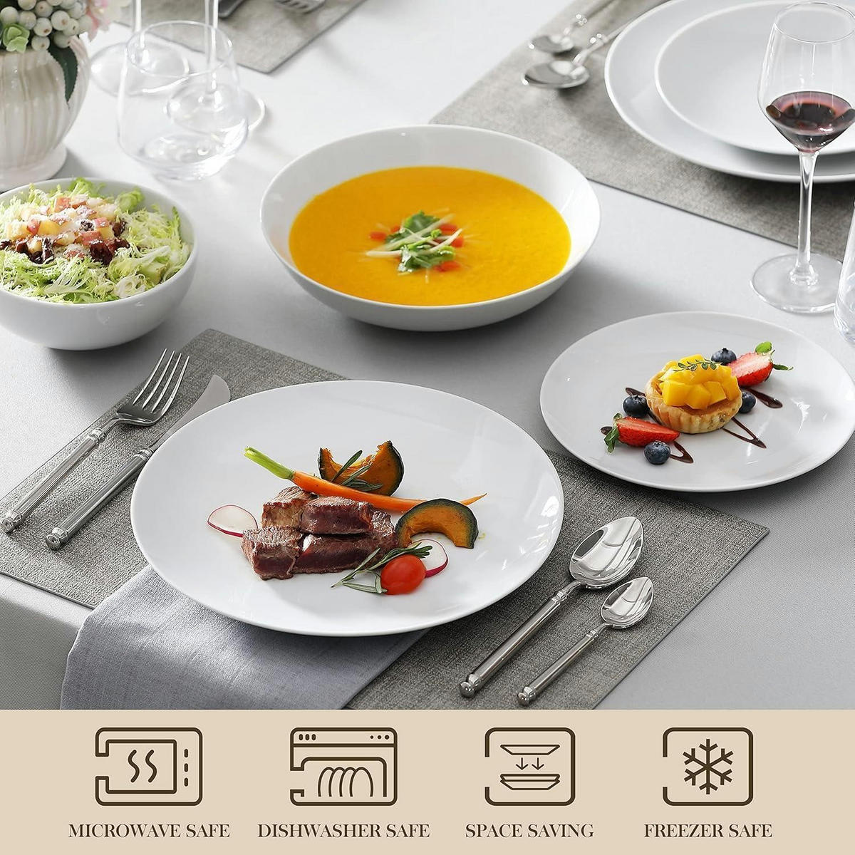 GESCHIRRSET 24-teiliges Set für 6 Personen Porzellan Weiß - Weiß, Keramik (32.8/35.3/52.5cm)