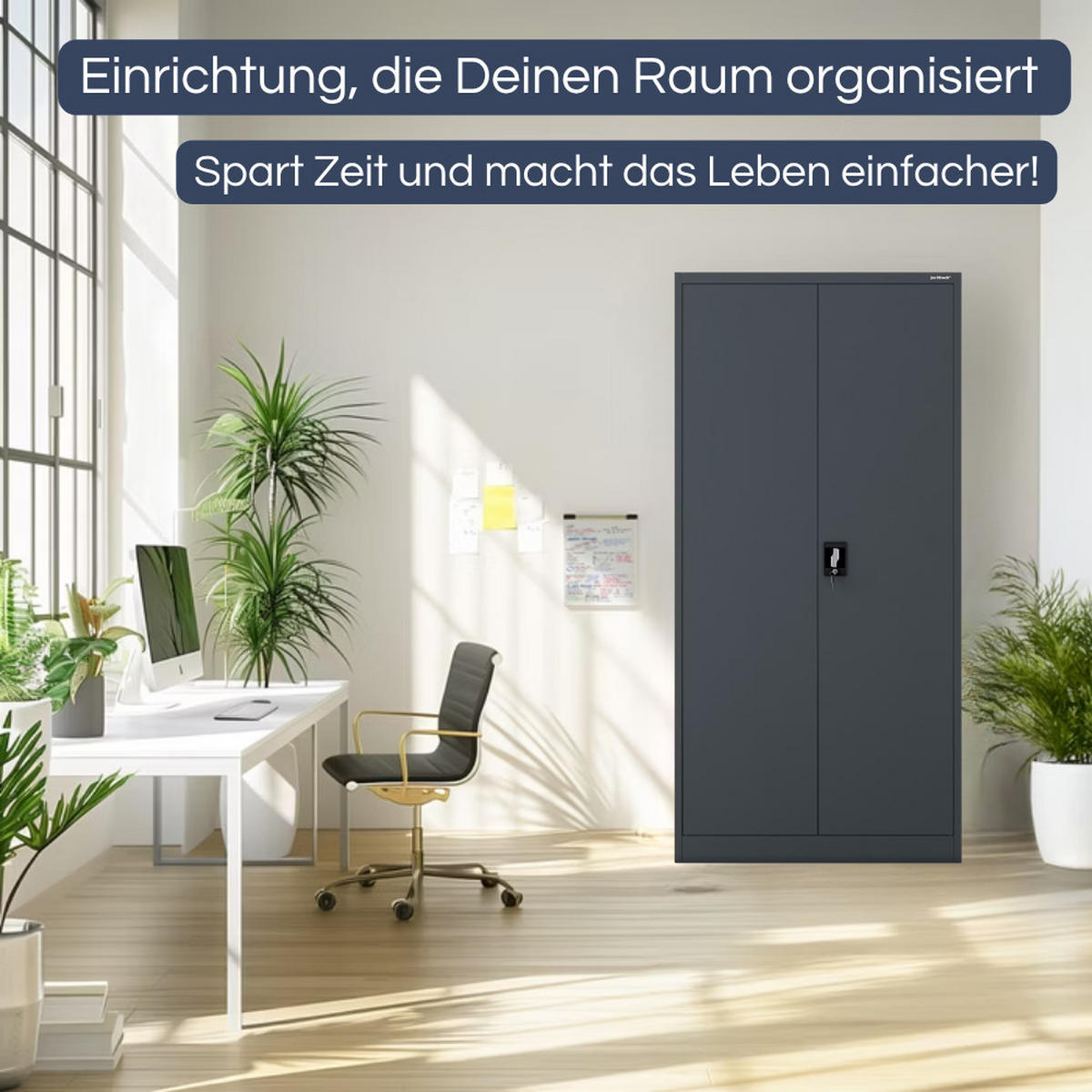 AKTENSCHRANK abschließbar KADO Flügeltüren 185x90x60cm Anthrazit - Anthrazit, Metall (90/185/60cm) - DELUKE
