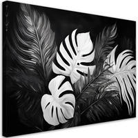 WANDBILD monstera blätter schwarz und weiß - Schwarz, Textil (120/80cm) - Feeby