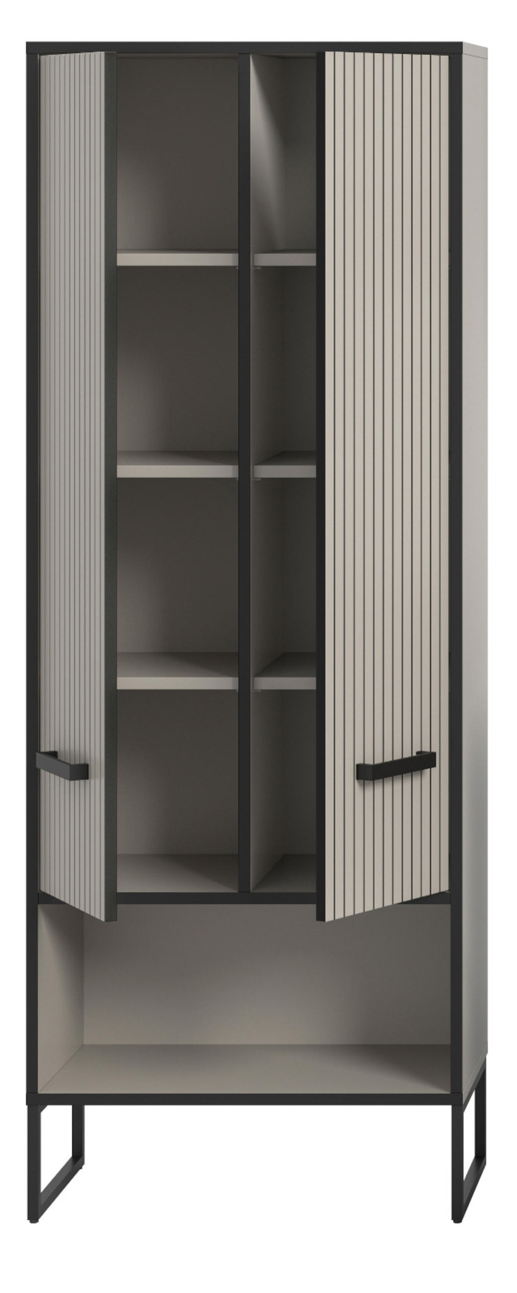 HOCHSCHRANK schwarz, sand 59 cm, Badschrank mit Soft-Close - Sandfarben/Schwarz, Holzwerkstoff/Metall (59/159/32cm) - Inn.Furn