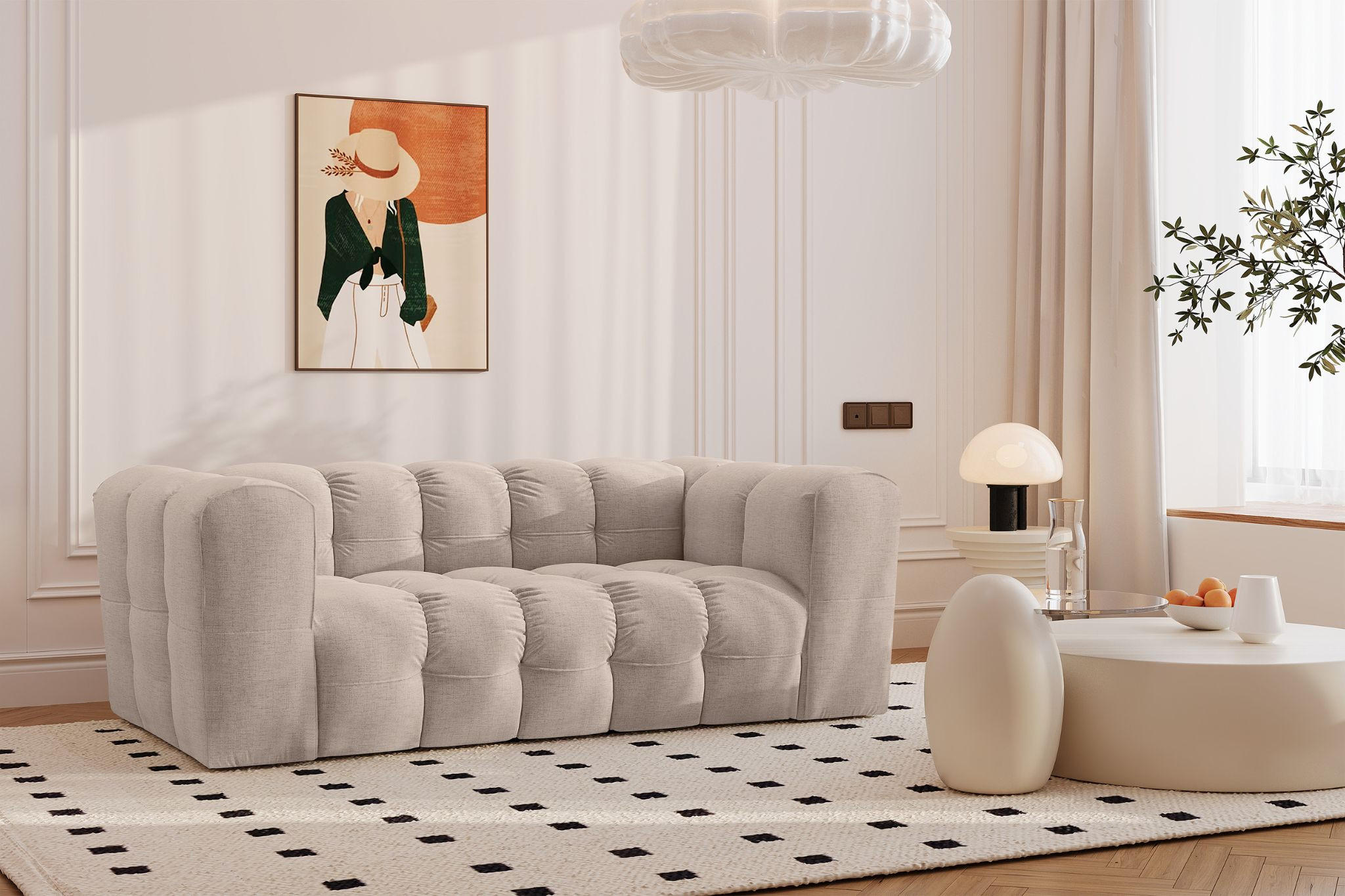 SOFA 2-Sitzer, Komfort, BALOO, Stoff Schenille, Beige - Beige, Holz (196/75/106cm) - Kaiser Möbel