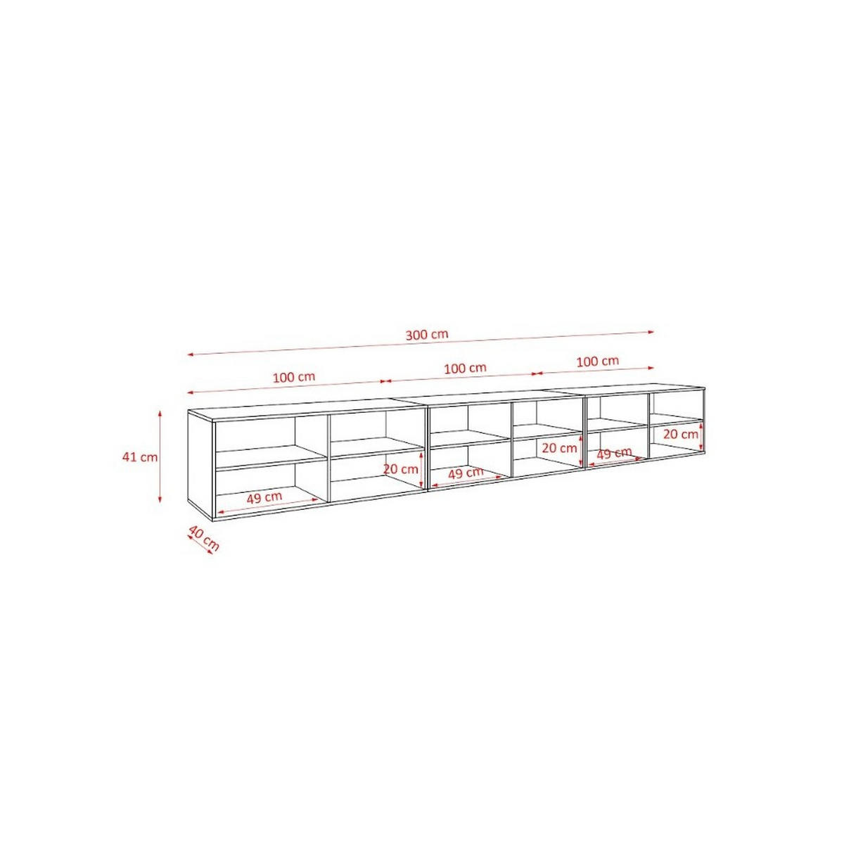 LOWBOARD ROVA 300/41/40 cm, Hängender TV-Schrank Anthrazit / Weiß - Anthrazit/Weiß, Holzwerkstoff (300/41/40cm) - MASSENO
