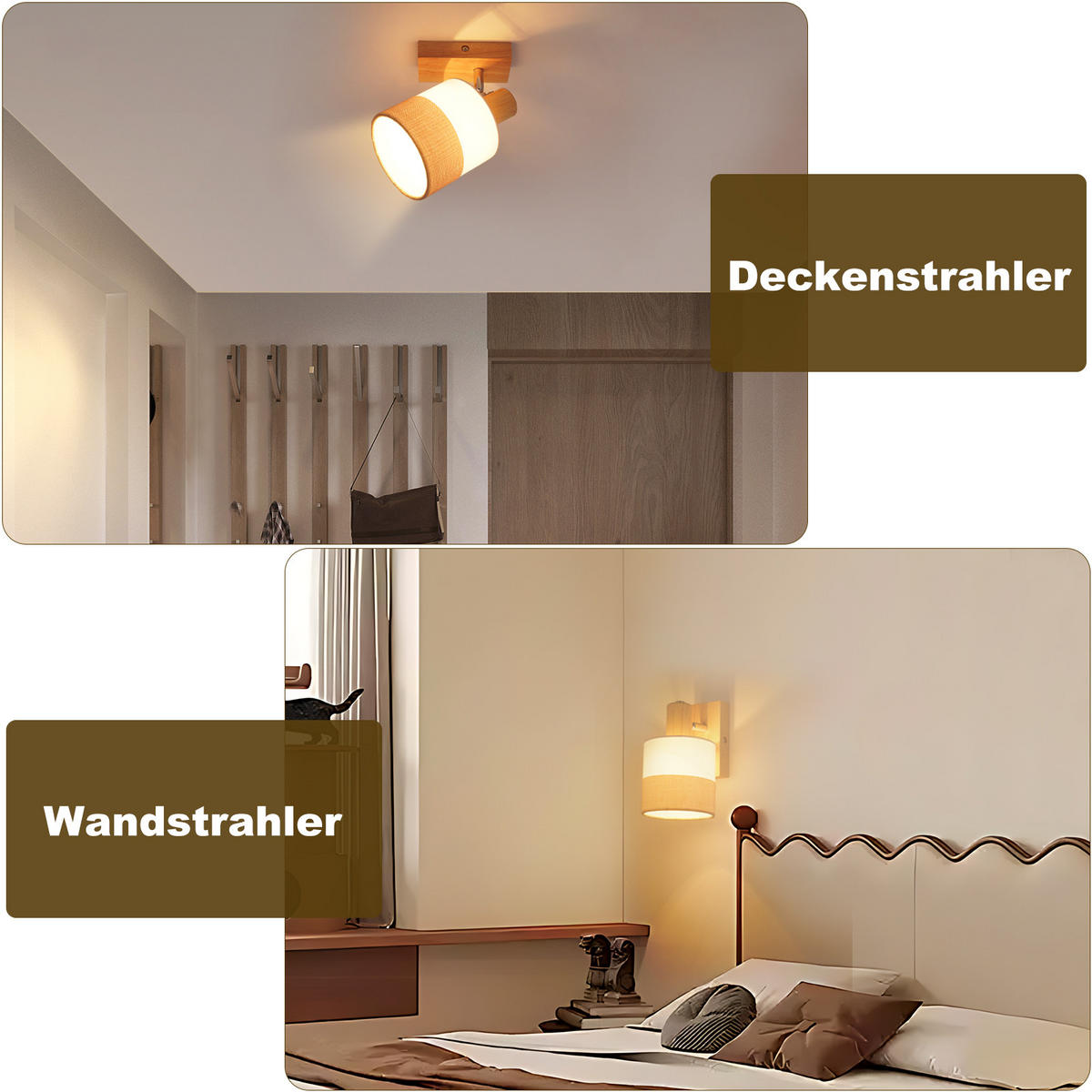 DECKENSTRAHLER Finni 13/13/21 cm - Beige, Holz (21/13/13cm) - ZMH