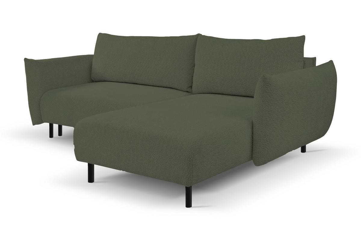ECKSOFA ADEL mit Schlaffunktion und Bettkasten, L-förm, Metallbeine, verstellbar lose Rückenkissen, freistehend, RECHTS, 257x171x90 cm, Green - Grün, Holz/Textil (257/171cm) - DomoHome