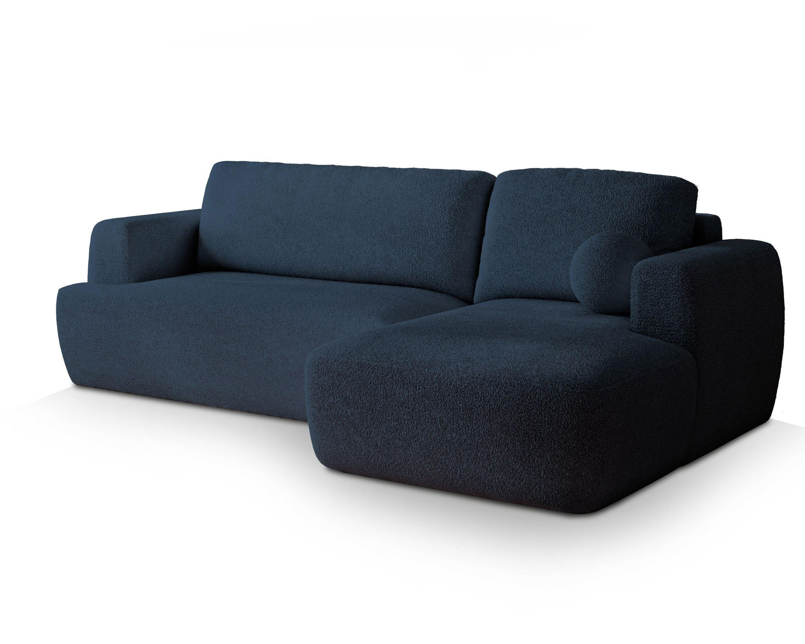 ECKSOFA SENTI N R-S Blau Boucle-Stoff mit Schlaffunktion - Blau, Holz (246/148cm) - MASSENO