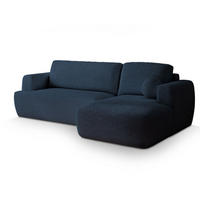 ECKSOFA SENTI N R-S Blau Boucle-Stoff mit Schlaffunktion - Blau, Holz (246/148cm) - MASSENO