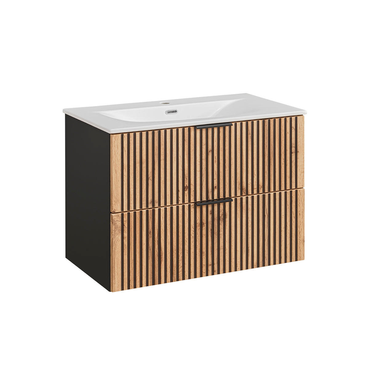 WASCHTISCH 80.2cm Gaia Holz in Eichenoptik und Schwarz - Schwarz, Holzwerkstoff (80.2/57/46cm) - Petits-meubles