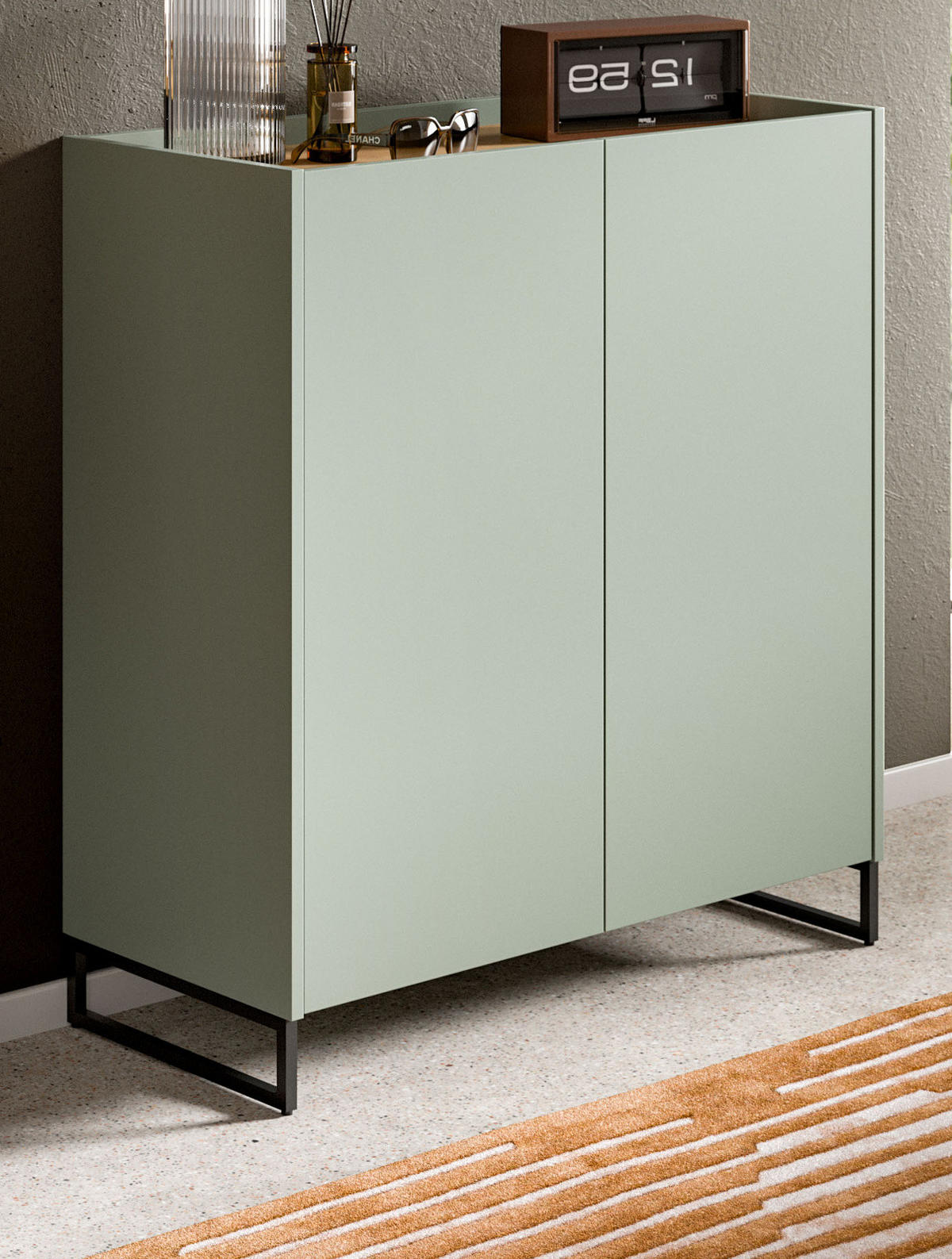 SCHUHSCHRANK Salbei grün, Artisan Eiche, Flur Kommode 90 x 97 cm, Soft-Close - Salbeigrün/Schwarz, Holzwerkstoff/Metall (90/97/38cm) - Inn.Furn