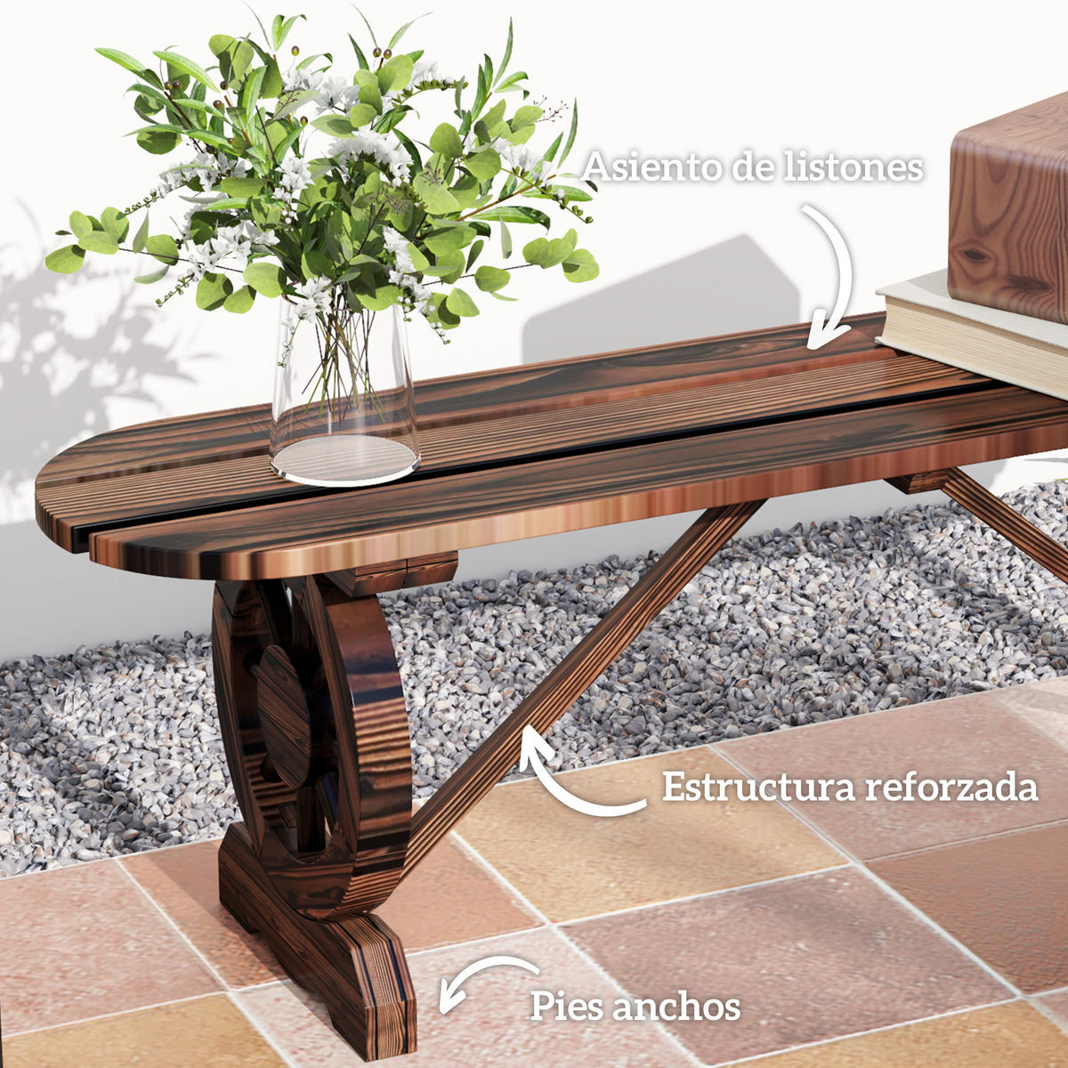 GARTENBANK,2-SITZER Holz mit Zierrollen karbonisiert - Schwarz, Holz (120/39/29cm) - Vallsero