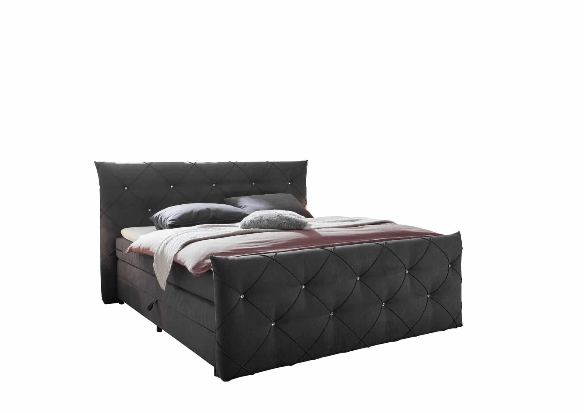 BOXSPRINGBETT 180 x 200 – Bonell-Box, 7-Zonen-Taschenfederkern & 6 cm Gel-Topper - Anthrazit, Textil (180/200cm) - ed exciting design
