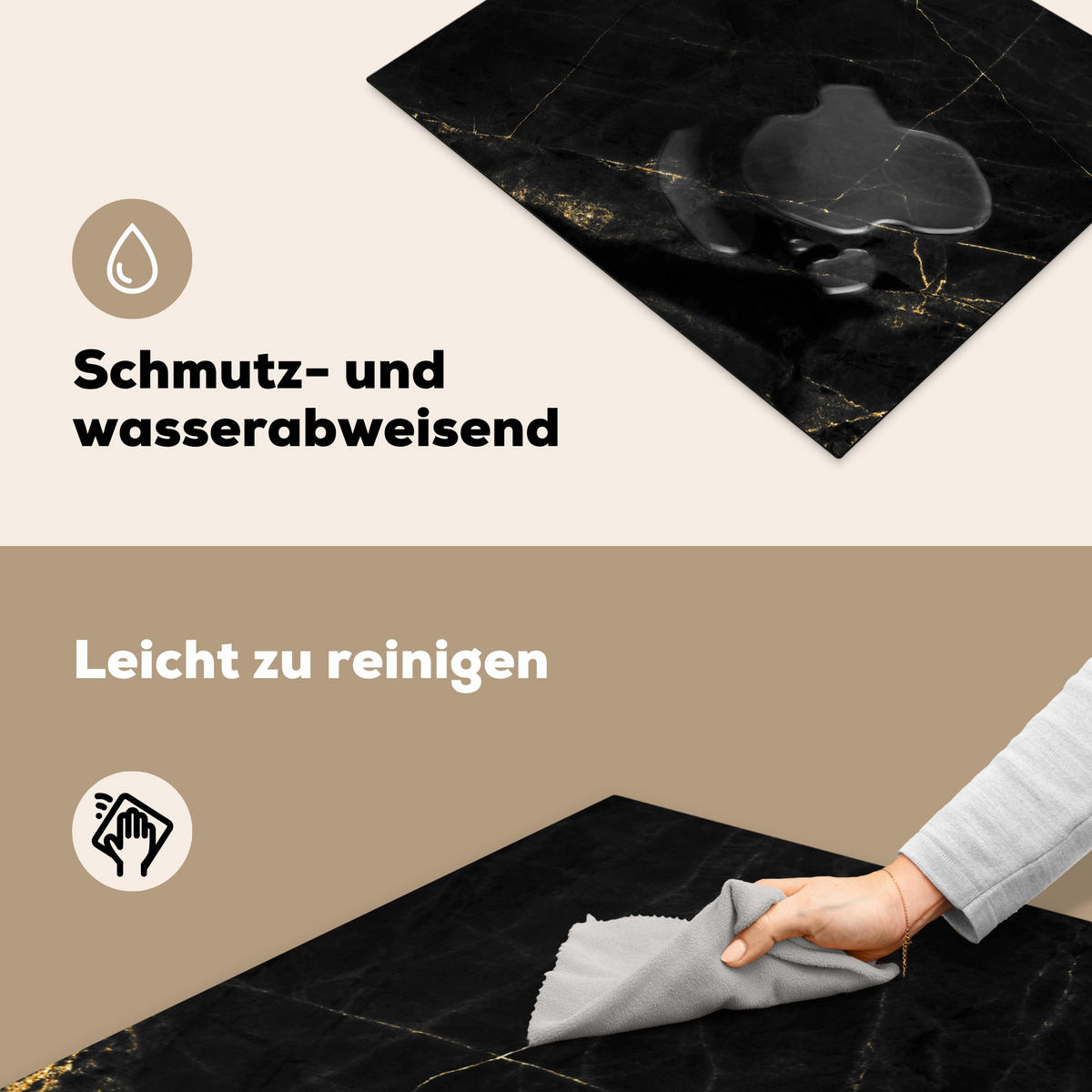 HERDABDECKPLATTE Marmor - Schwarz - Gold - Chic - Marmoroptik - Design Herdabdeckung Induktionsfeld 65x52 cm - Schwarz, Kunststoff (65/52/0.2cm) - MuchoWow