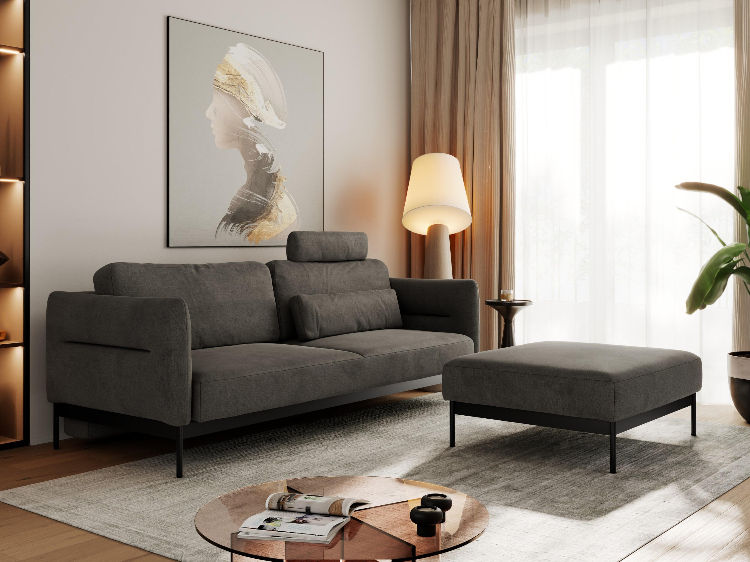 SCHLAFSOFA SALENTO Dunkelgrau Velvet - Dunkelgrau/Schwarz, Textil/Metall (221/82/193cm) - MKS