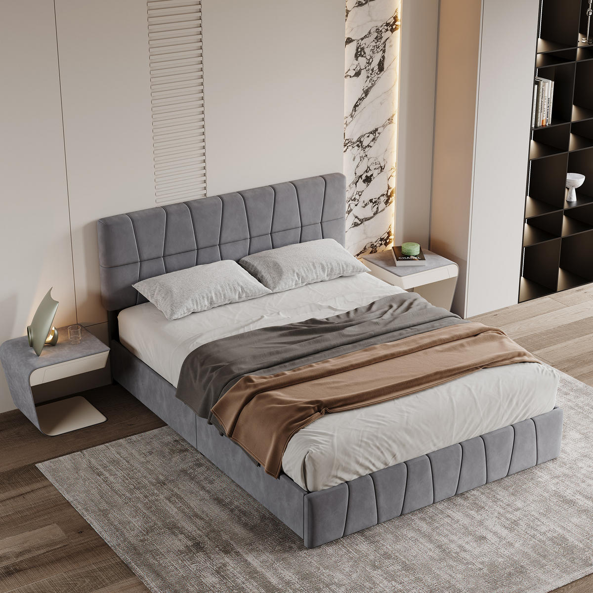 DOPPELBETT 160x200 cm Grau mit 4 Schubladen Bettgestell ohne Matratze - Grau, Holz/Metall (160/200cm) - PARAFTA HOME