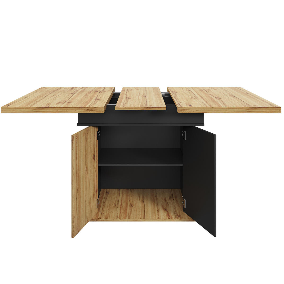 JÍDELNÍ stůl 110-140/80/75 cm černá/přírodní z MDF s výsuvnou deskou a úložným prostorem - černá, kompozitní dřevo (110/80/75cm) - OKWISH