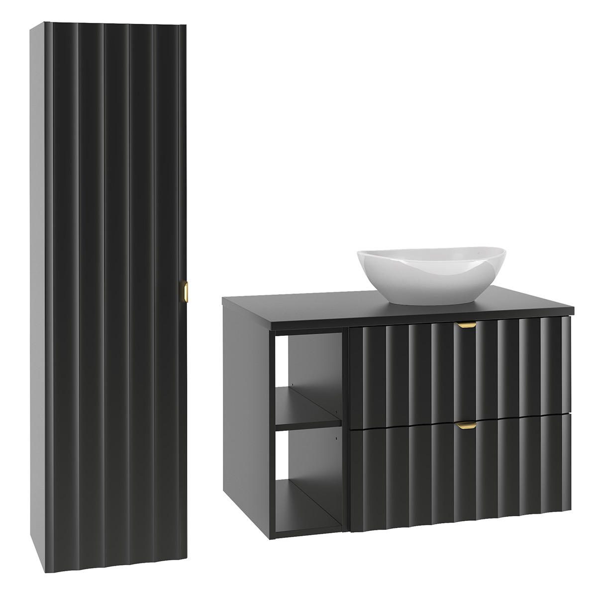 BADMÖBEL Lexa 2er-Set Schwarz - Schwarz, Holzwerkstoff (80.6/52.2/46.5cm) - Petits-meubles