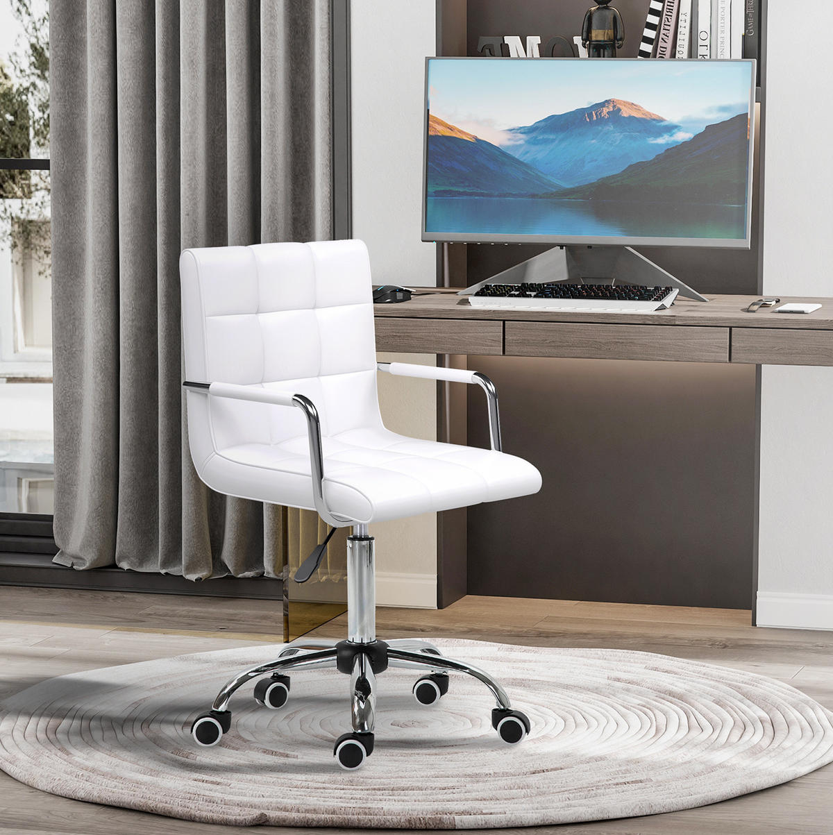 BÜROSTUHL höhenverstellbar Weiß mit Armlehnen - Weiß, Kunststoff (54/99/52.5cm) - Meubliv