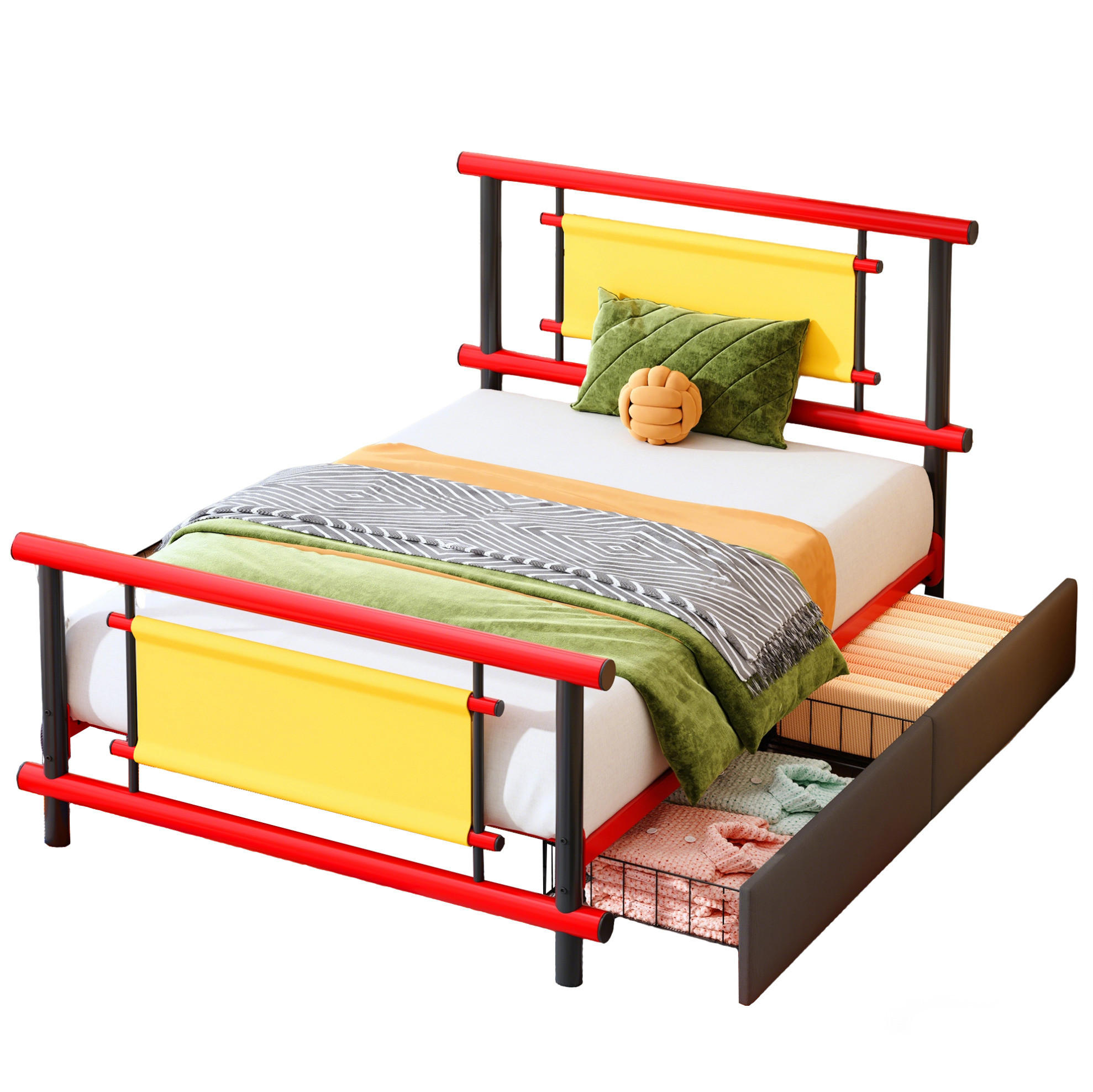 KINDERBETT 90/200 cm Rot aus Metall mit Schubladen ohne Matratze - Rot, Metall (90/200cm) - MIVRAY