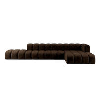 ECKSOFA Modulares In L-Form Mit Hocker, Velvet-Stoff Riviera, Schokolade, Rechts, GRAND - Braun, Holz (386/179cm) - Kaiser Möbel