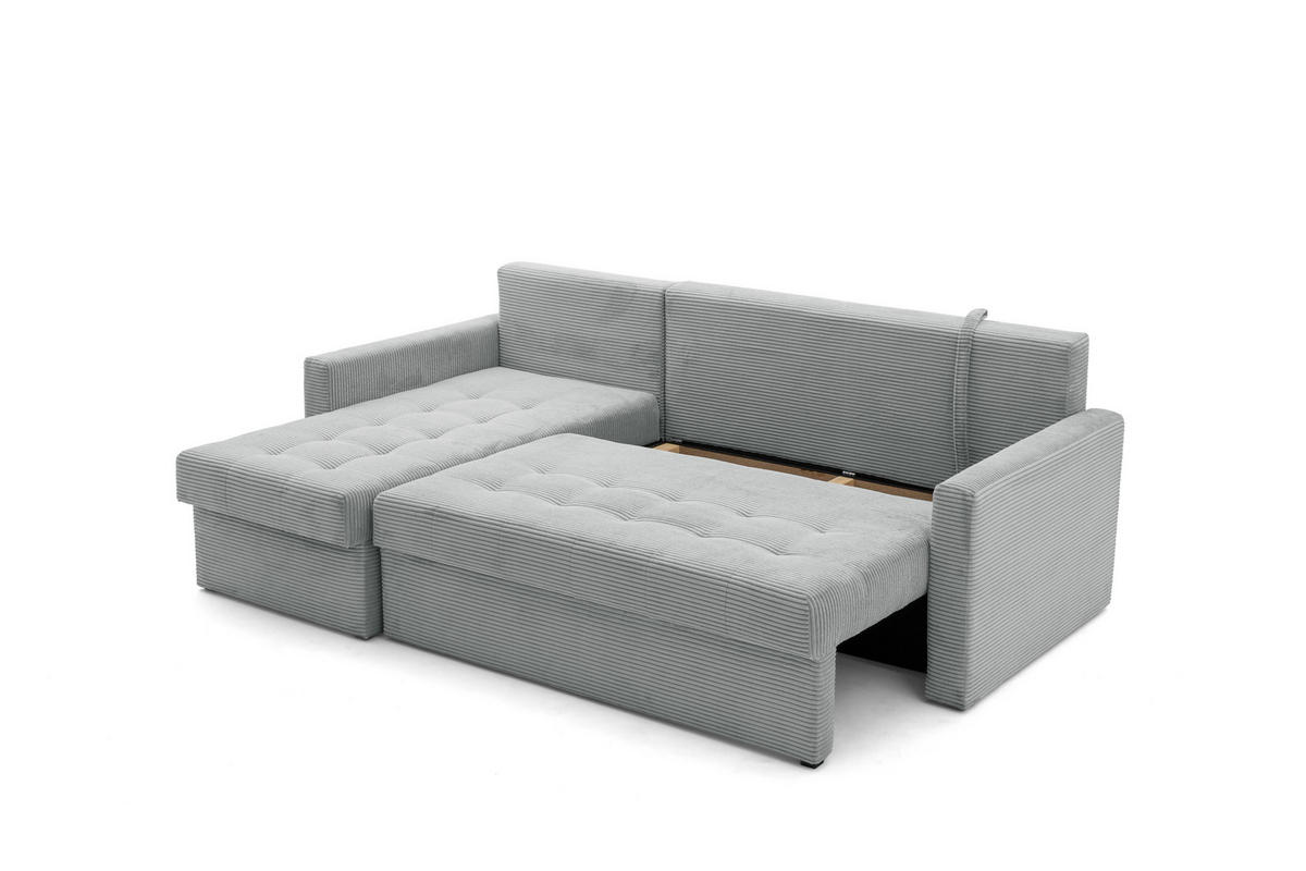 ECKSOFA PULA L Links mit Schlaffunktion 132x198 Cord Grau - Schwarz/Grau, Holz/Kunststoff (214/145cm) - NACANAPA