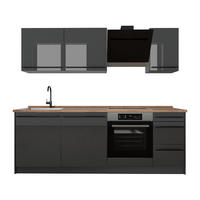 KÜCHENZEILE R-Line, Anthrazit Hochglanz/Anthrazit, 220 cm Arbeitsplatte Goldkraft Eiche - Schwarz Hochglanz/Anthrazit, Holzwerkstoff (220/81.6/60cm) - Vicco