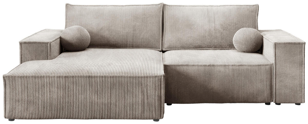 ECKSOFA Pablo Mini mit Schlaffunktion Beige Cord - Beige, Textil (255/148cm) - Bromarkt
