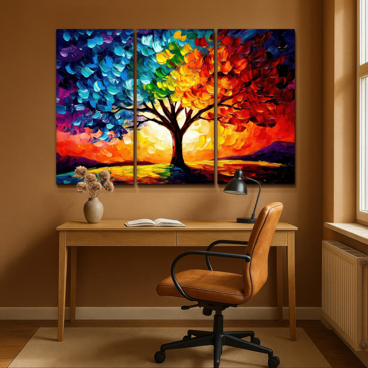 LEINWANDBILD 3er Set Baum - Farbenfroh - Malerei-Look - Abstrakt 150x100 cm - Multicolor, Textil (150/100cm) - MuchoWow