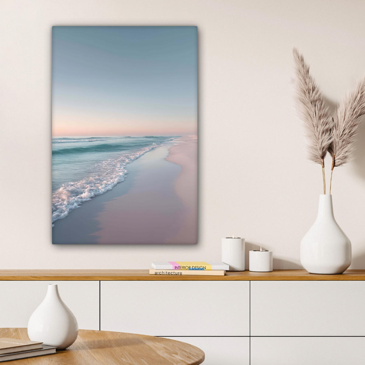 LEINWANDBILD Küstenlinie - Pastell - Wasser Wanddeko Schlafzimmer 60x90 cm - Pastellblau, Textil (60/90cm) - MuchoWow