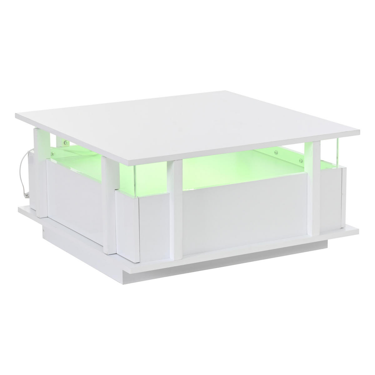 COUCHTISCH 70/70/35 cm Weiß aus Holzwerkstoff mit LED-Beleuchtung und 2 Schubladen - Weiß, Holzwerkstoff (70/70/35cm) - OKWISH