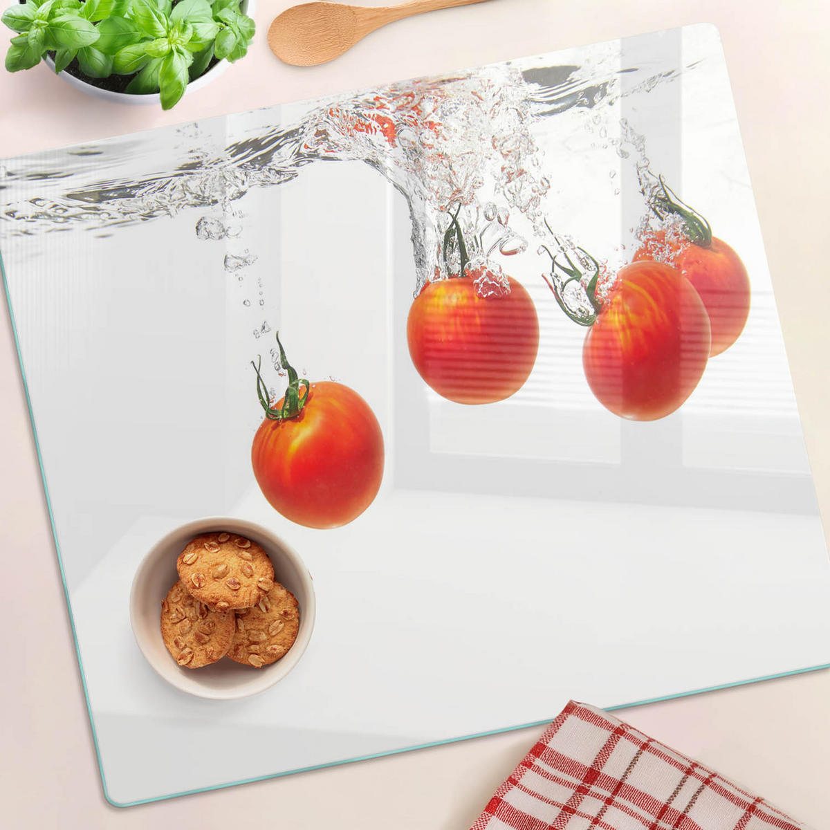 GLASPLATTE 60x52 cm Tomaten unter Wasser - Rot, Glas (60/0.4/52cm) - TULUP