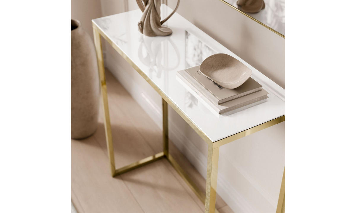 KONSOLE MODERN II GLASS 80/30/79 cm Goldchrom/Weiß - Goldfarben/Weiß, Glas/Metall (80/79/30cm) - Lookway