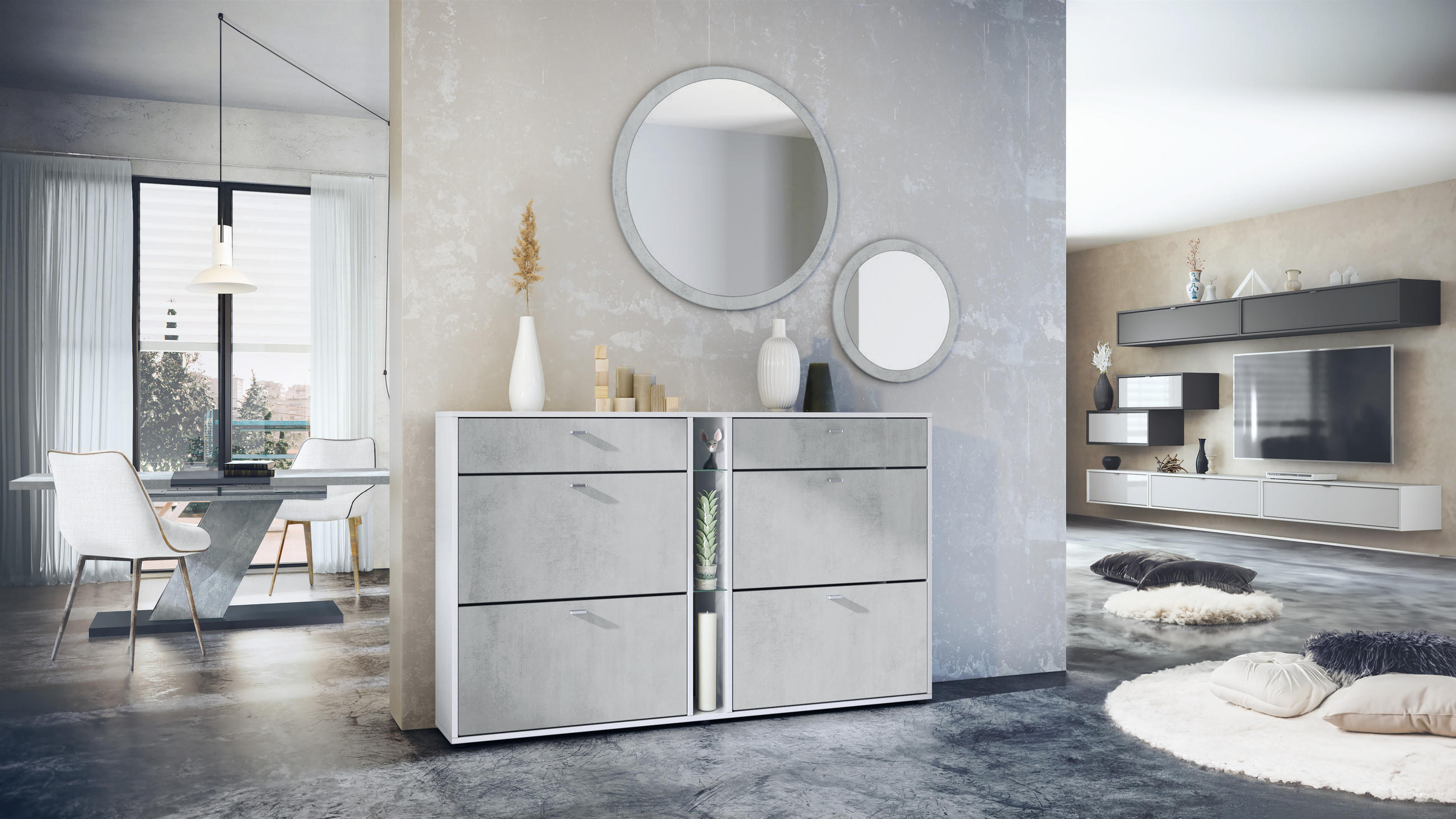 GARDEROBE Florence Beton Oxid Optik - Hellgrau, Holzwerkstoff (155.5/200/28cm) - Vladon