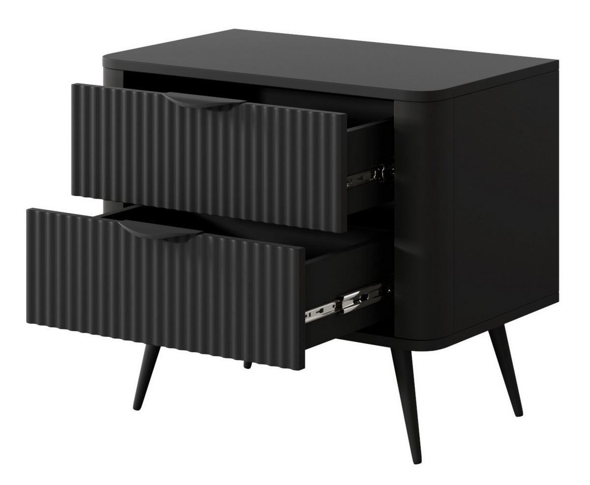 NACHTTISCH Schwarz Lena Ryflowany - Schwarz, Holzwerkstoff (63/55/38cm) - Sepro Meble