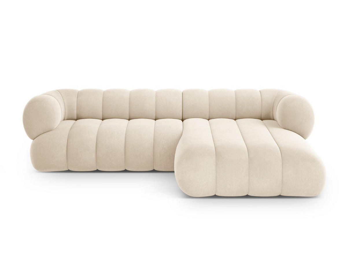 ECKSOFA rechts Koge aus Samt leichtes beige 5 Sitzplätze - Creme, Textil (165/270cm) - Cosmopolitan Design