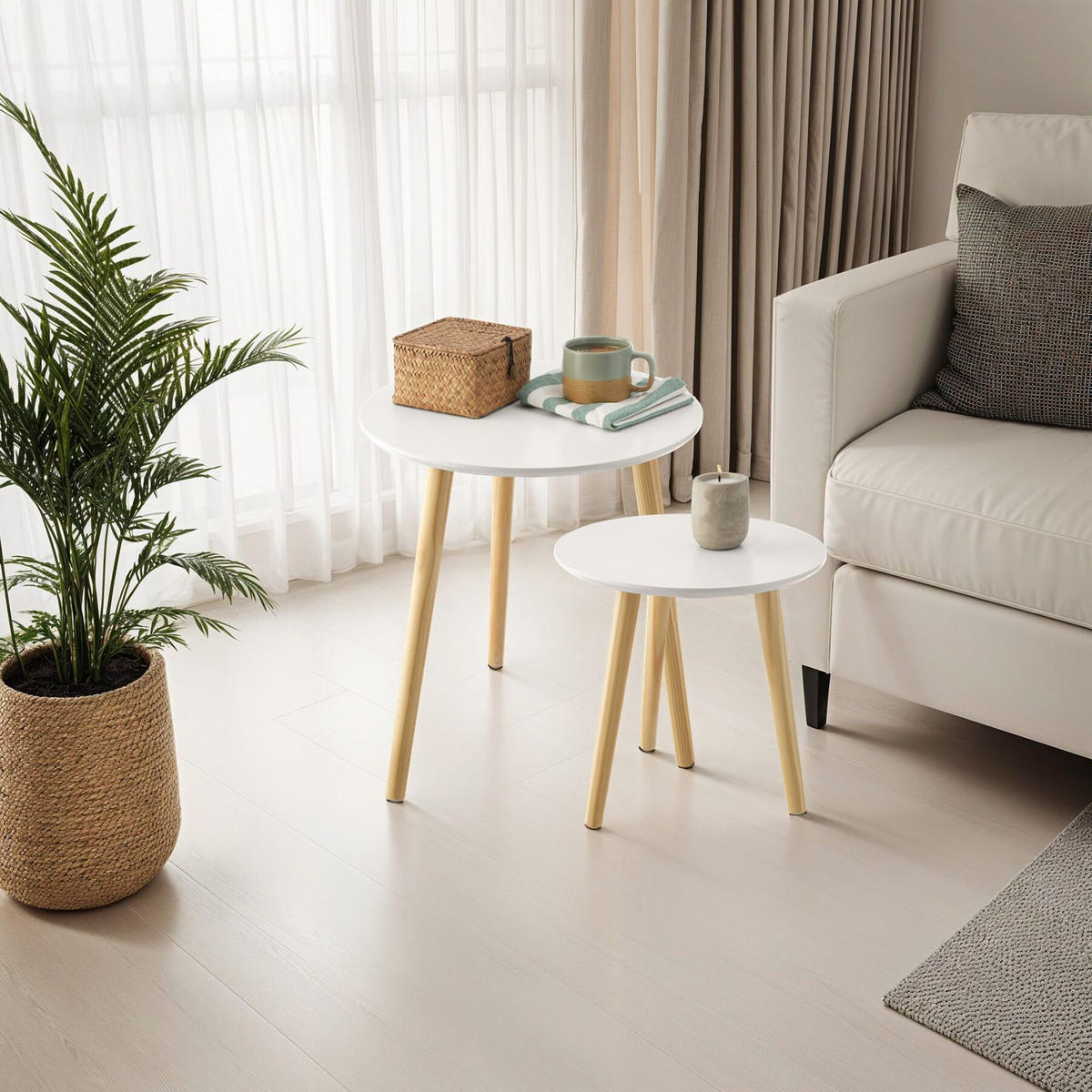 BEISTELLTISCH 2er Set Skaland, Belastbarkeit je 30 kg, braun/weiß - Braun/Weiß, Holz (46/46/50.5cm) - tectake