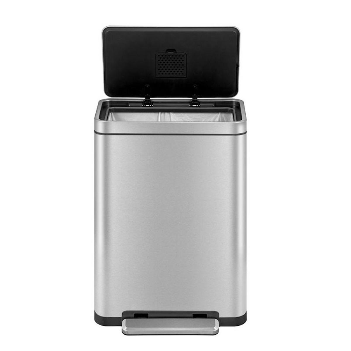 MÜLLEIMER Stilvoller Rechteckiger Mit Extra Breitem Pedal & Gedämpften Stay Open Deckel 65,2 x 43,3 x 33,4 cm 45 Liter Silber - Silberfarben, Metall (43.3/65.2/33.4cm) - PROREGAL