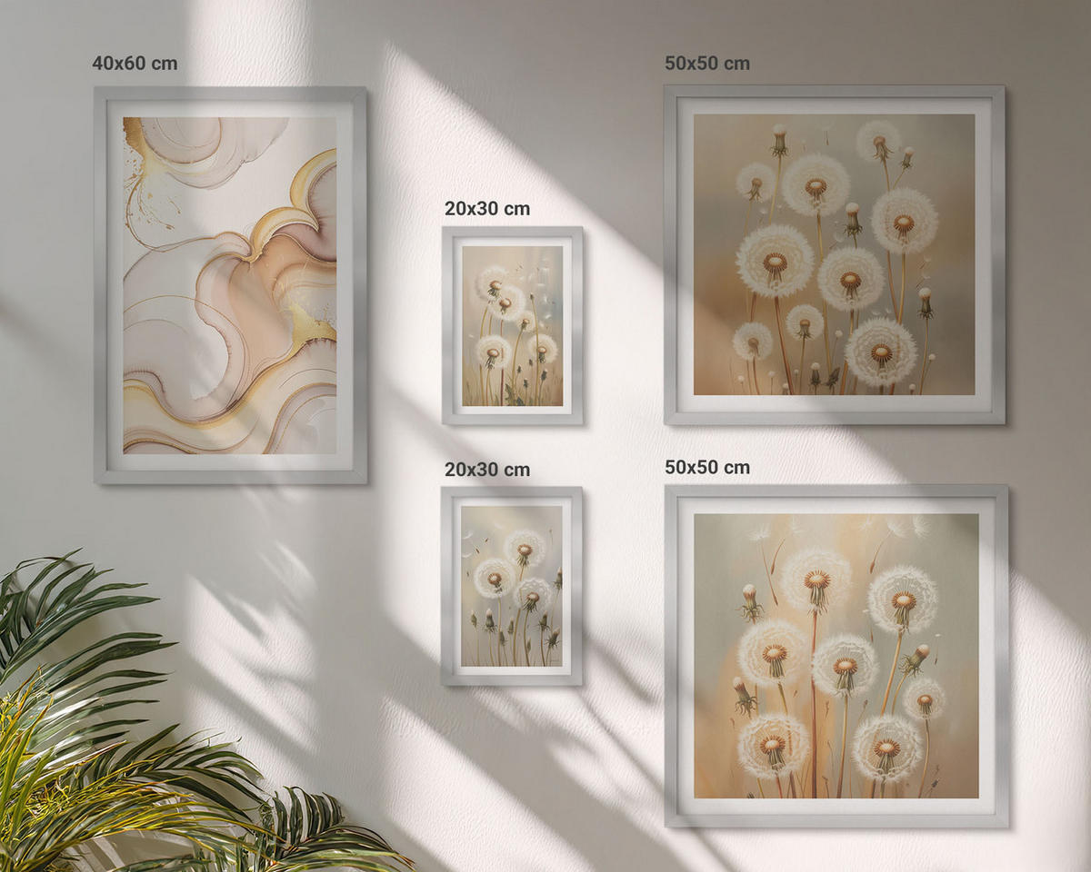 WANDBILDER 5er Set - 50x50 cm & 20x30 cm & 40x60 cm Silberner Rahmen - Zitronenblüten am Meer - Silberfarben, Kunststoff (40/60cm) - ArtPrintCave