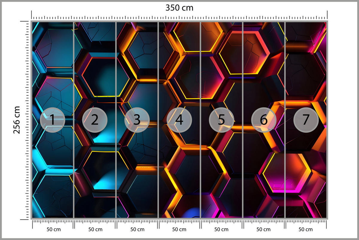 FOTOTAPETE für Jugendzimmer Schwarz Neon Hexagone 350x256 - Gelb/Schwarz, Papier (350/256cm) - Muralo
