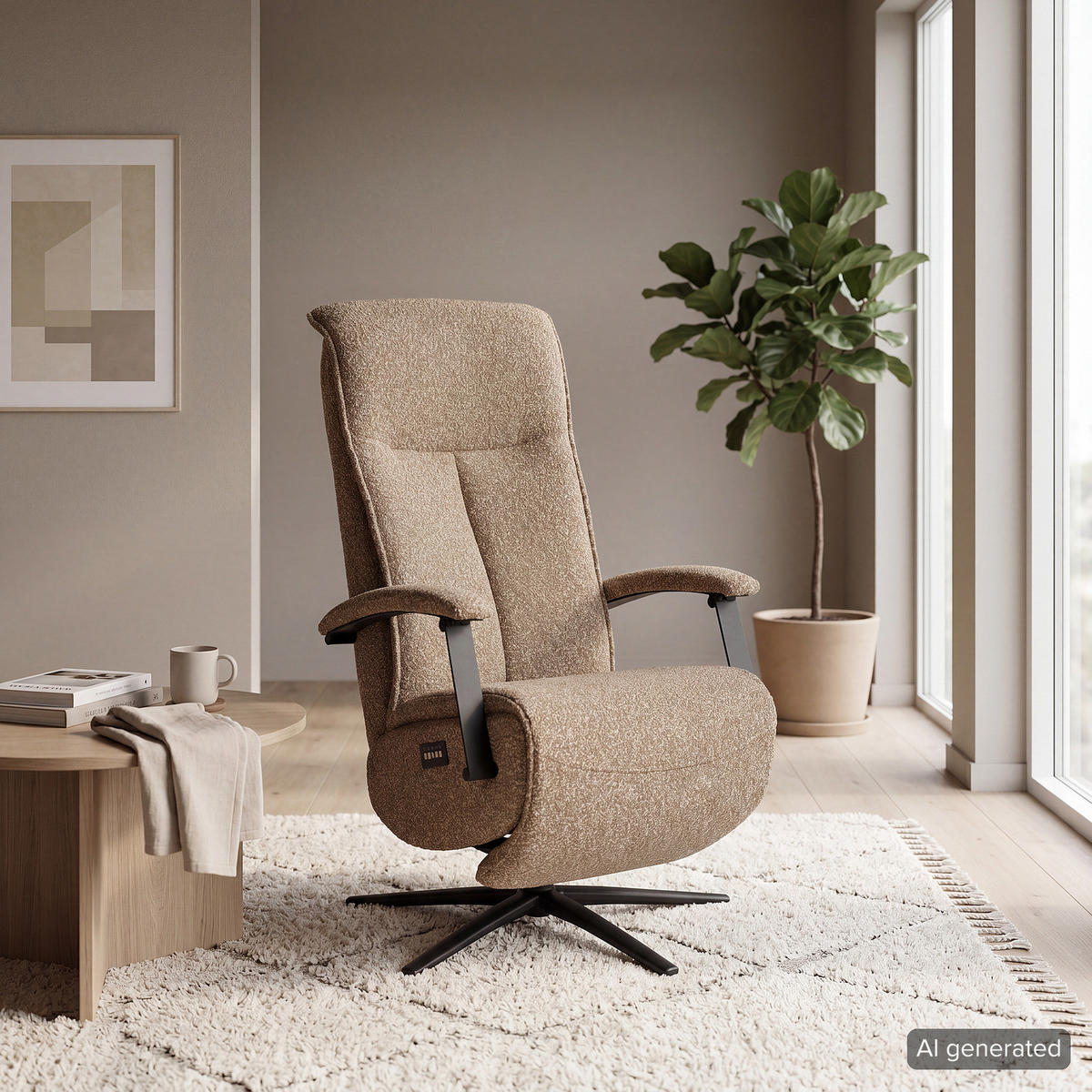 RELAXSESSEL - Bouclé / Eisen - Hellbraun/Schwarz, Textil/Metall (67/114/84cm) - home24