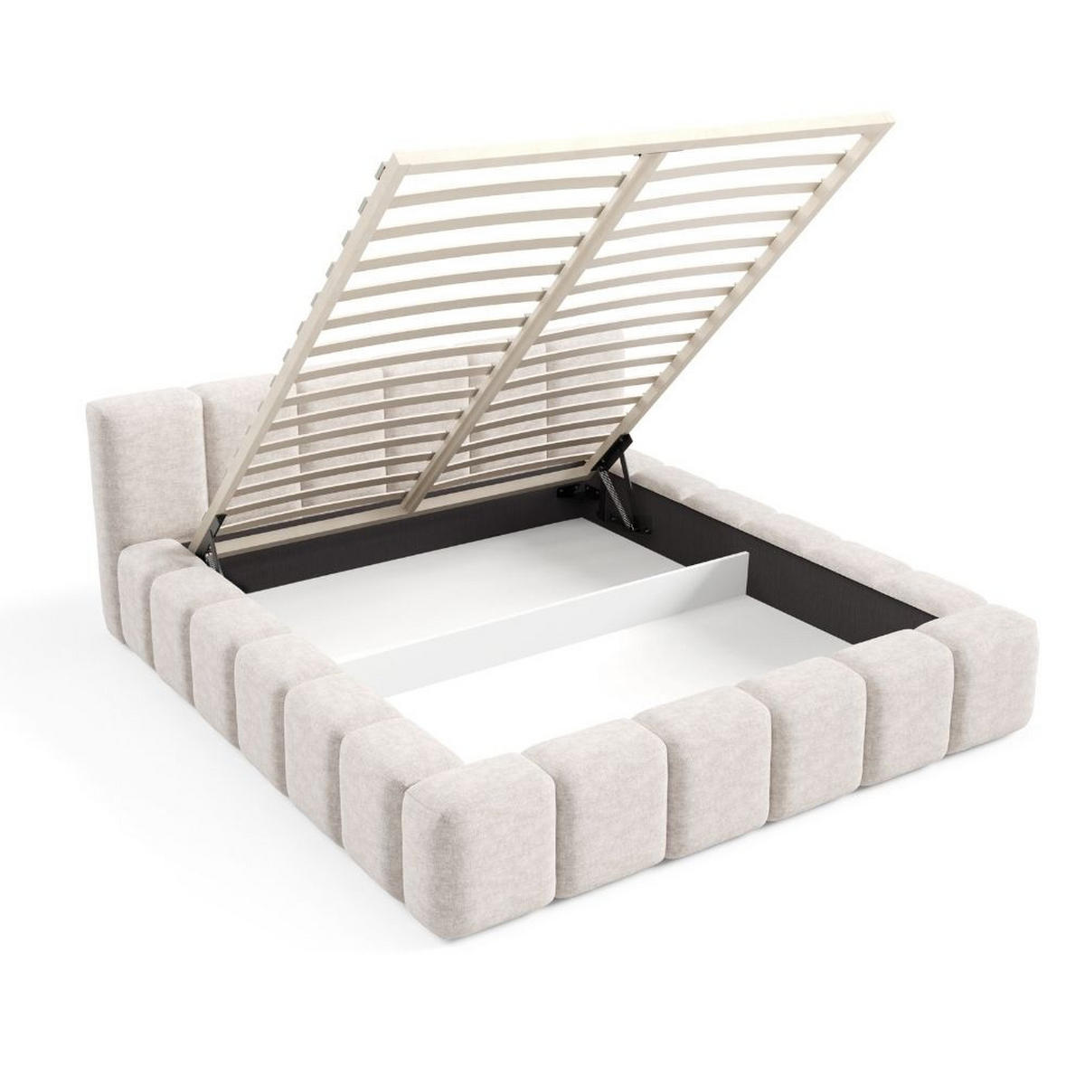 POLSTERBETT KALLA Premium 160x200 cm mit Bettkasten – PERFECT HARMONY 80 - Hellgrau, Holz - Dekori_Interiors