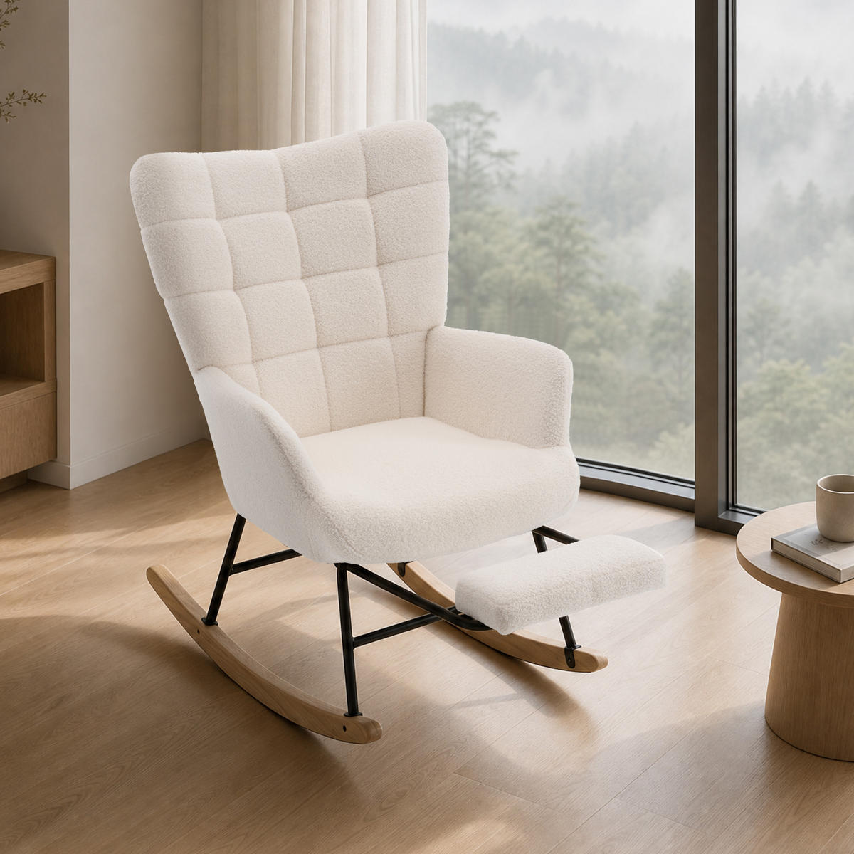 SCHAUKELSTUHL wohnzimmer mit Fußstütze und verdicktem Sitzkissen ,Bodenschutzleiste, beige - Beige, Holzwerkstoff/Textil (68/91/88cm) - STILVORA